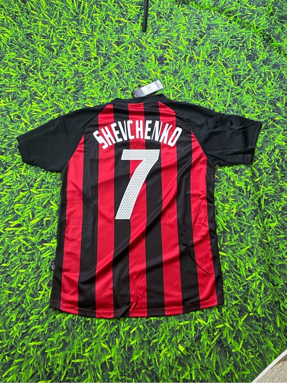adidas Red and Black Striped Soccer Jersey - Shevchenko #7